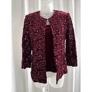 JS Boutique Burgundy Velvet/Sequence Jacket W/ Matching Top Size SP Gently Loved